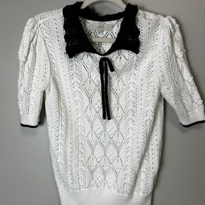 Loft Cottagecore Boho Coquette crochet collard contrast too small